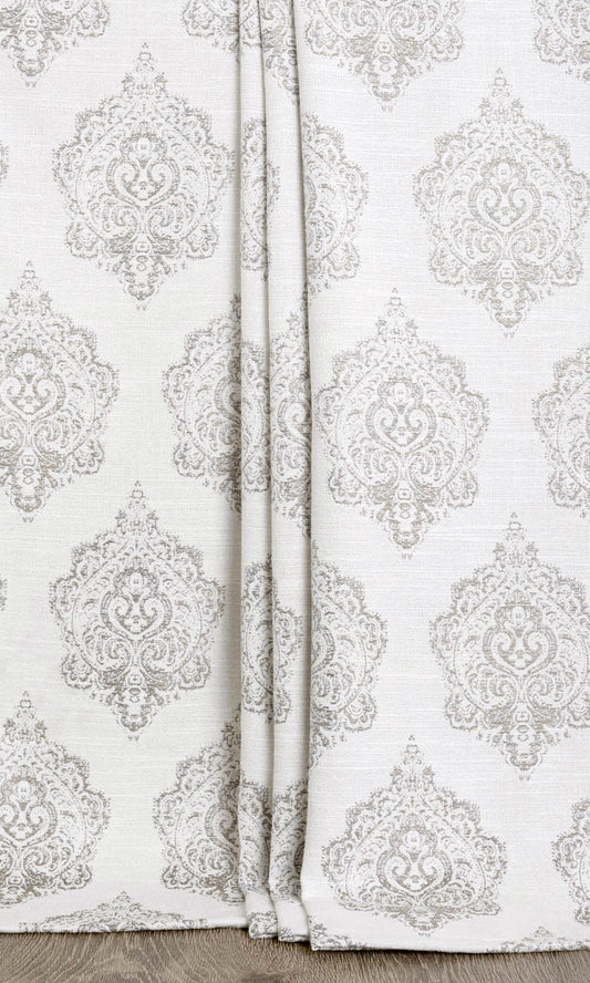 Damask Poly-Cotton Home Décor Fabric By the Metre (Off White/ Gray)