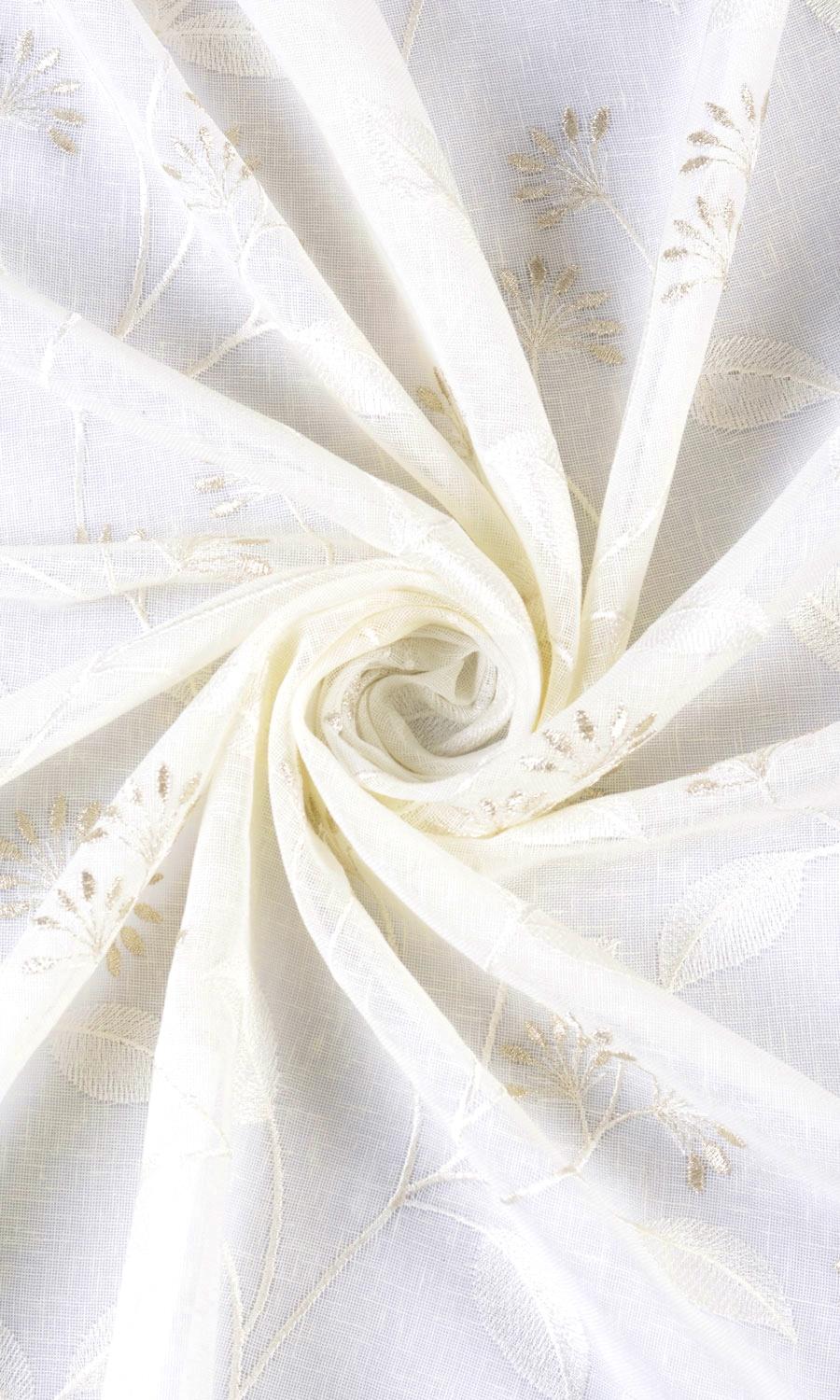 Floral Sheer Home Textile Fabric Material By the Metre (White/ Cream)