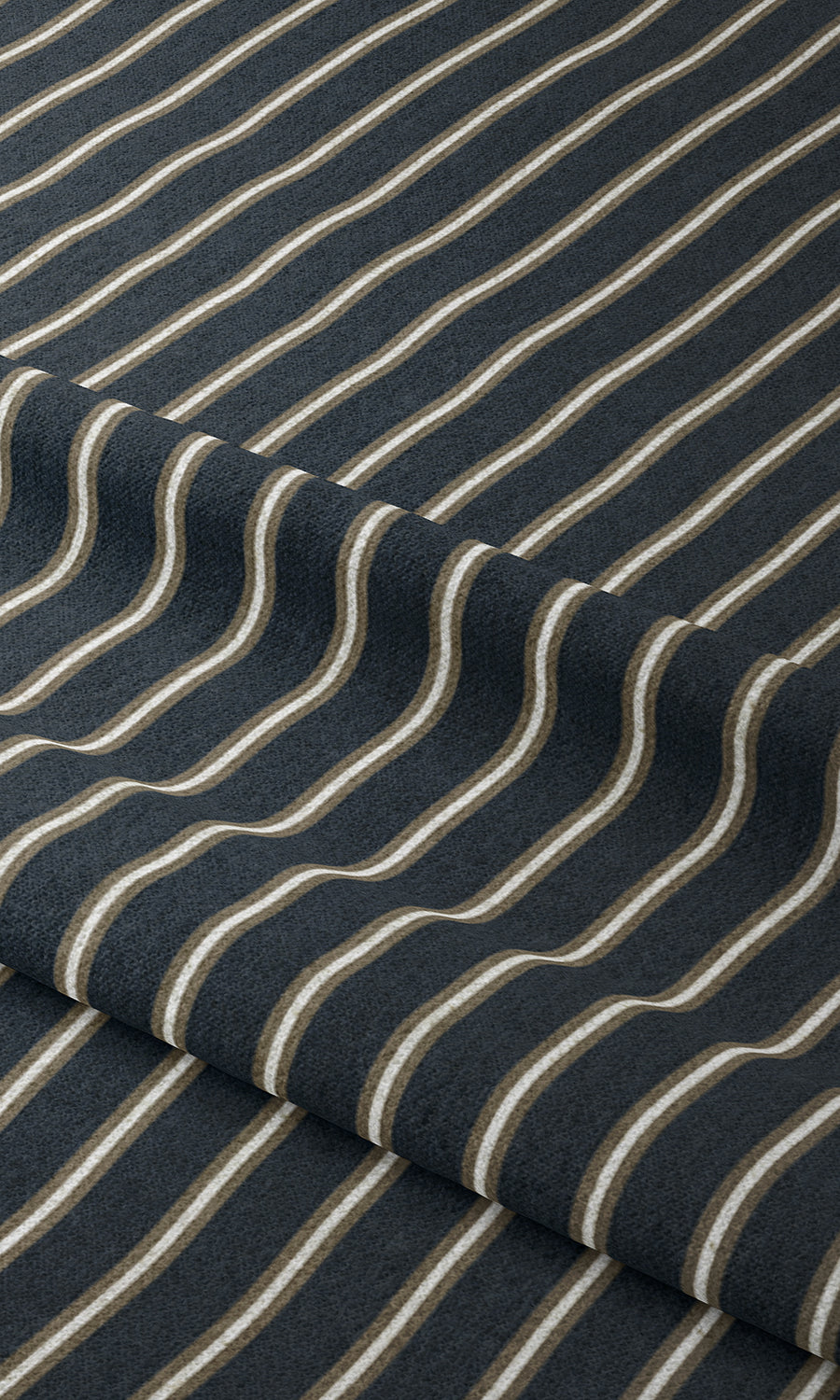 Modern Striped Print Window Treatments Fabric By the Metre (Navy Blue/ Brown)