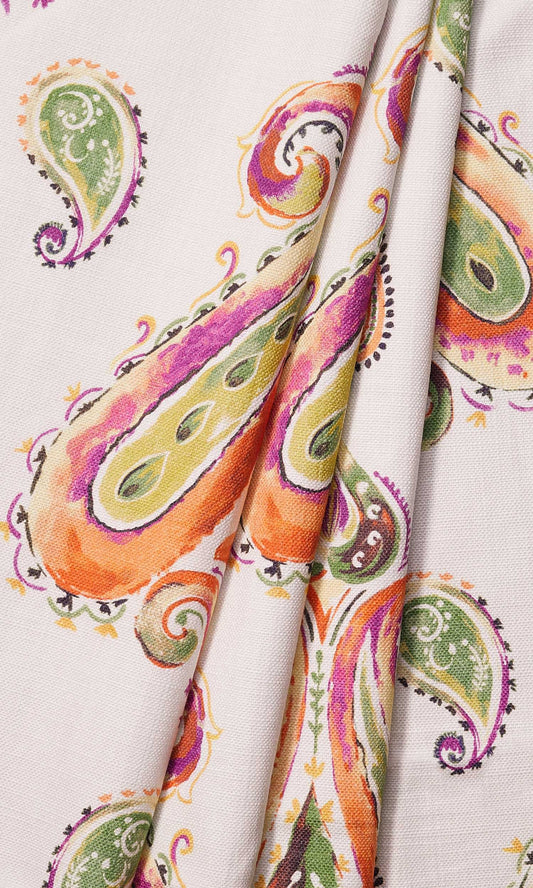 Paisley Print Curtains (Green/ Orange)
