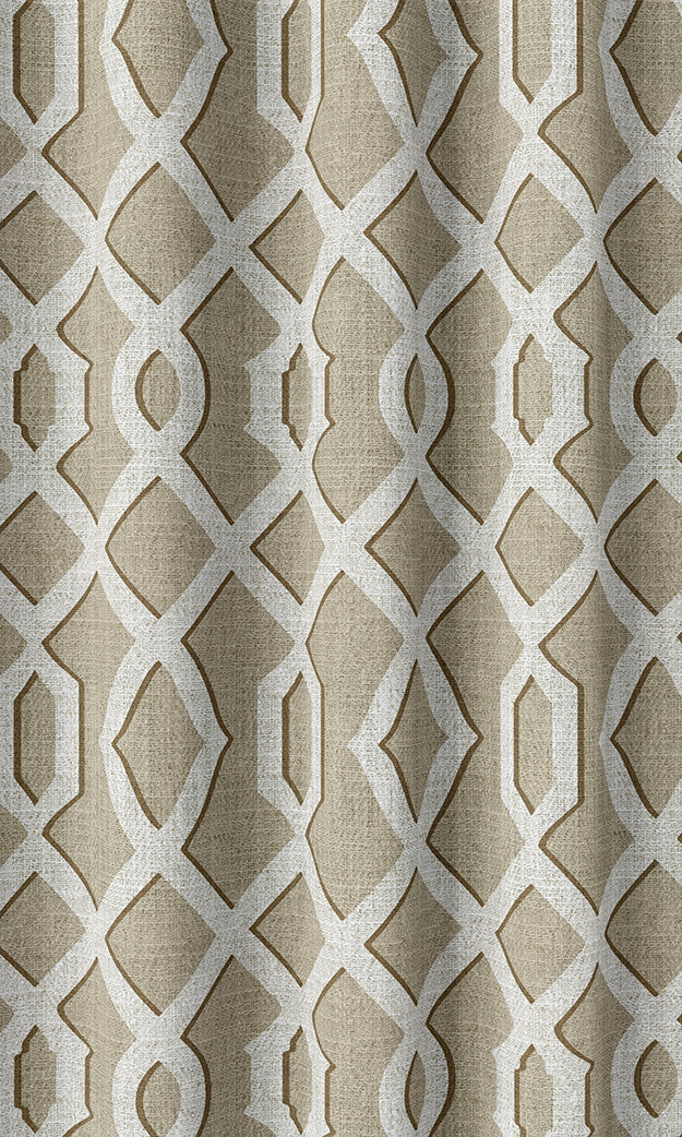 Trellis Patterned Home Textile Fabric Material Sample (Beige & White)