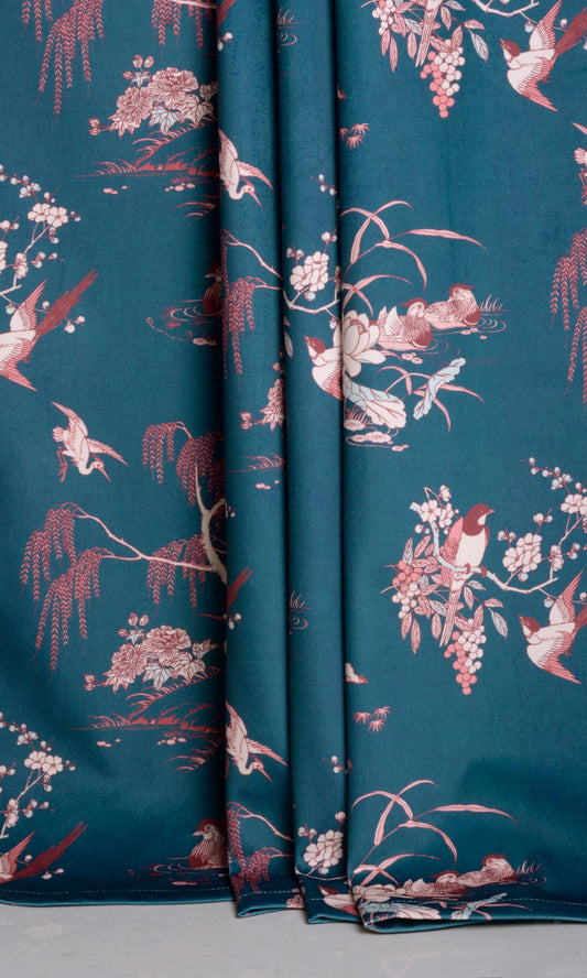 Chinoiserie Toile Velvet Home Décor Fabric Sample (Blue/ Pink)