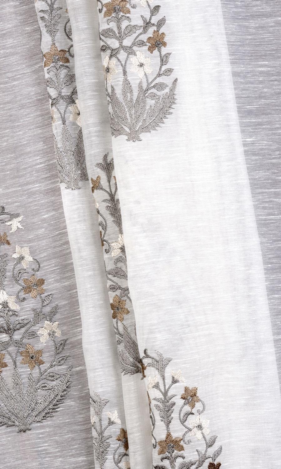 Floral Sheer Window Treatments Fabric By the Metre (White/ Grey/ Brown)