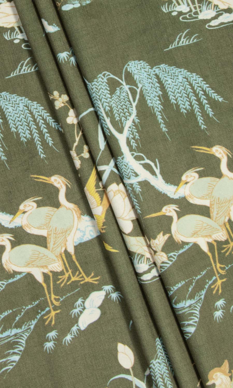 Chinoiserie Toile Velvet Home Textile Fabric Material Sample (Olive Green)