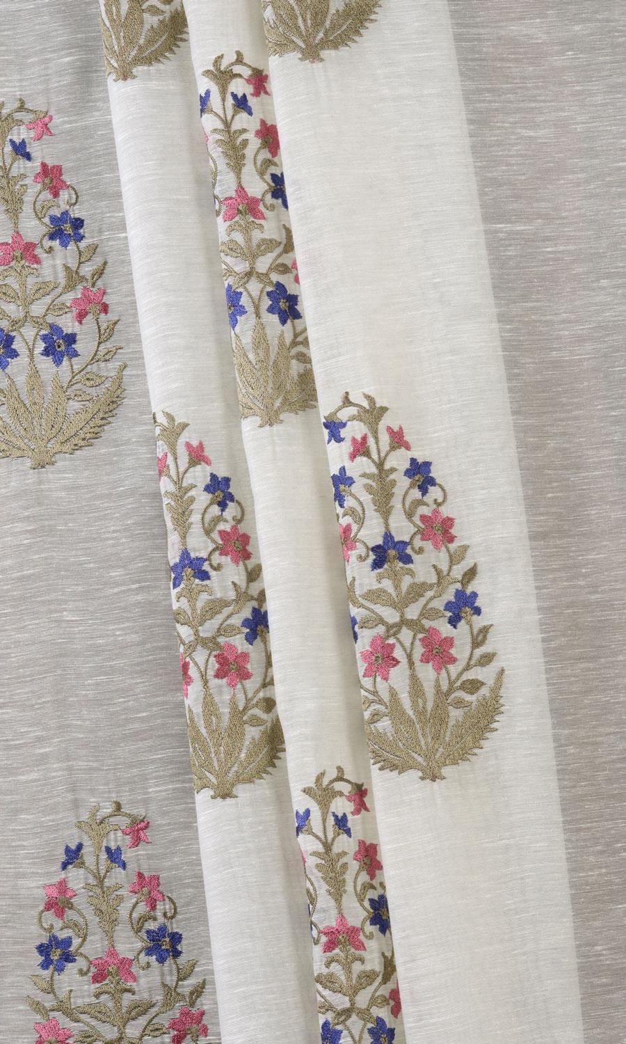 Sheer Floral Paisley Window Treatments Fabric By the Metre (Cream/ Pink/ Blue)