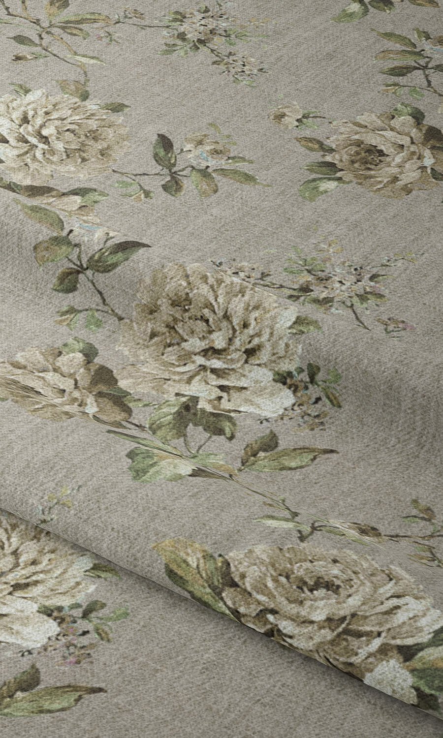 Country Floral Fabric Material By the Metre (Warm Grey)