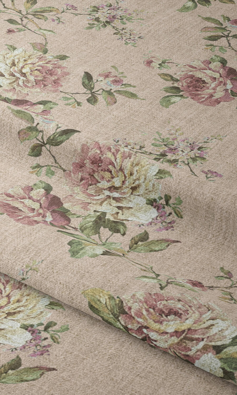 Classic Floral Print Fabric Material By the Metre (Pink)