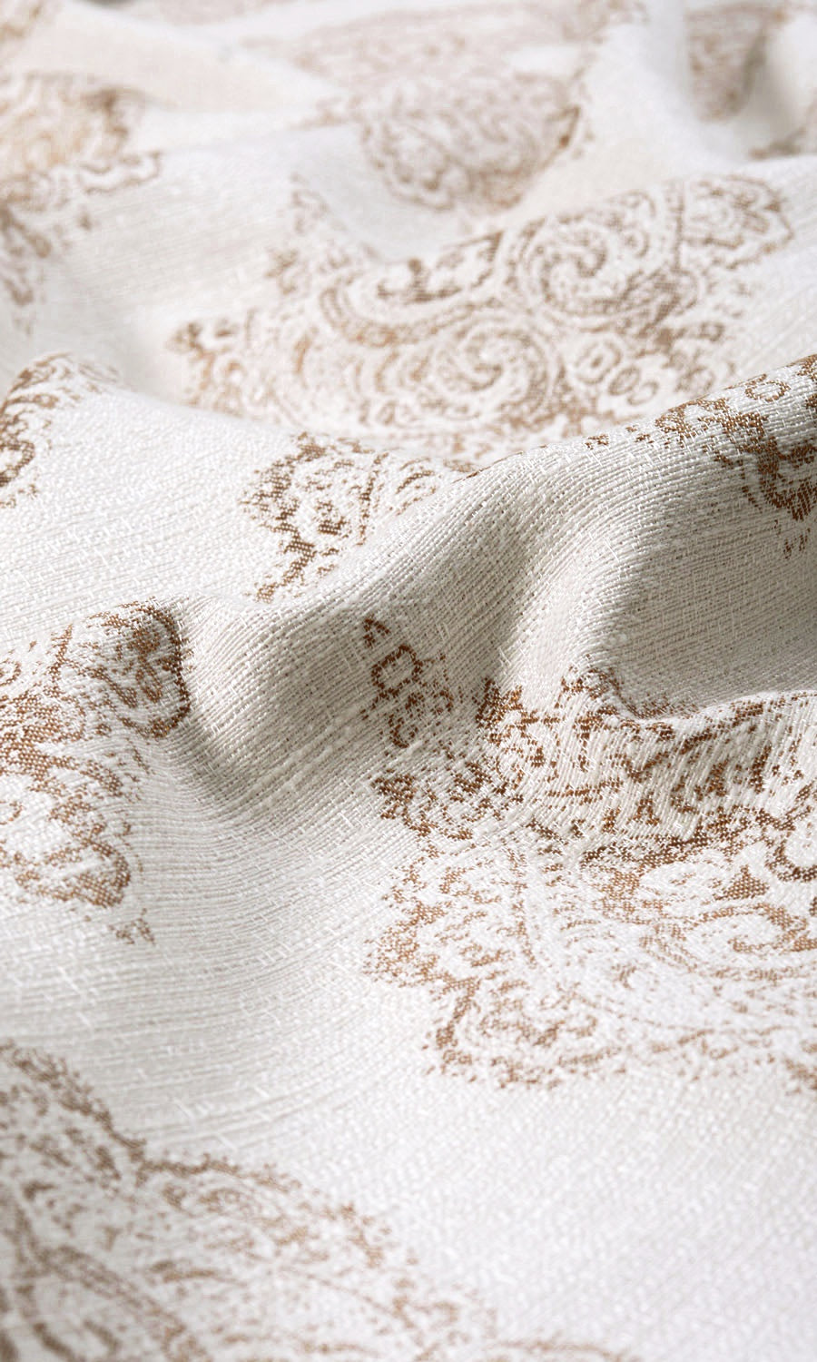 Patterned Home Textile Fabric Material Sample (White/ Mocha Brown)