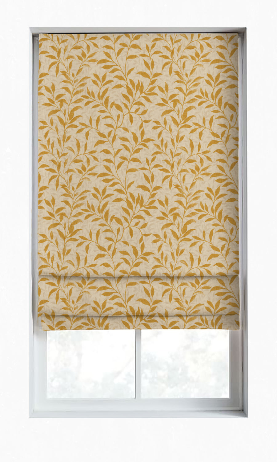 Dimout Floral Window Treatments Fabric By the Metre (Yellow/ Ivory)