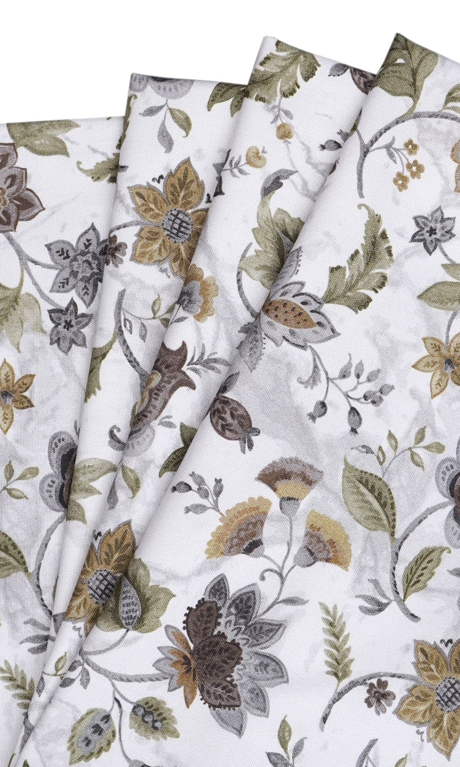 Floral Cotton Fabric Sample for Curtains & Drapes (White/ Grey/ Green)
