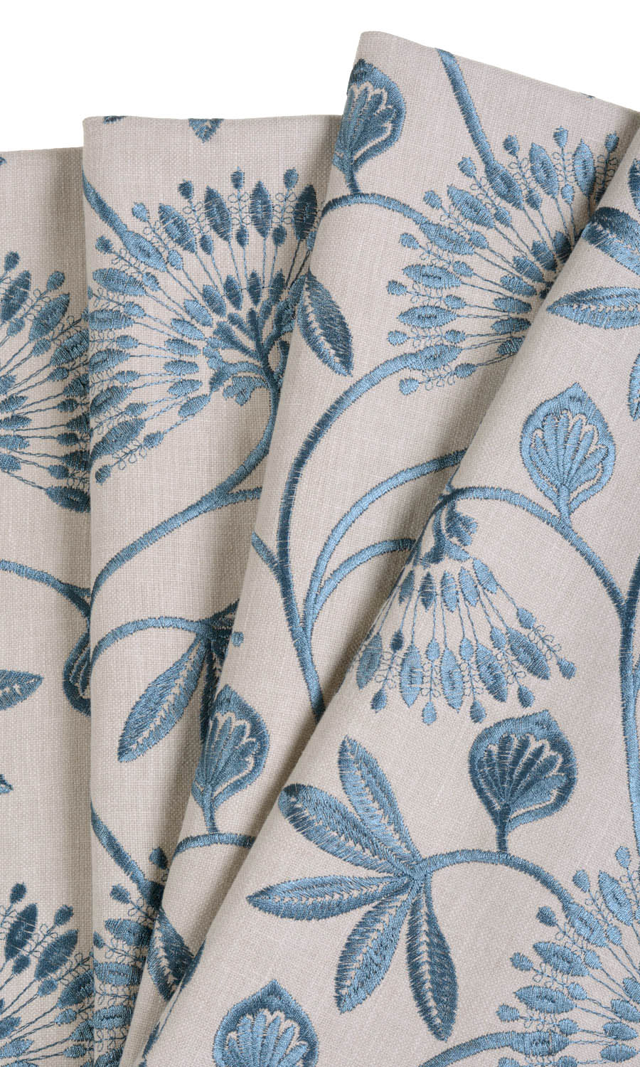 Vine Embroidered Home Textile Fabric Material By the Metre (Pale Beige/ Ocean Blue)