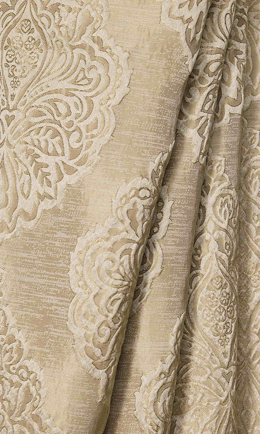Damask Home Décor Fabric Sample (Beige/ Champagne Gold)