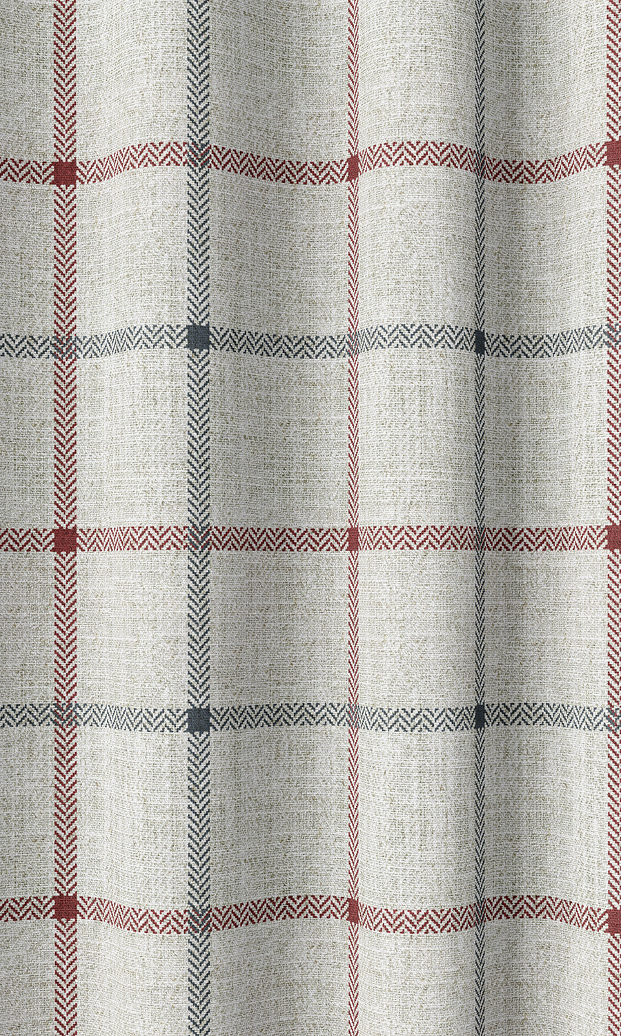 Check Patterned Home Décor Fabric Sample (Linen White/ Red)