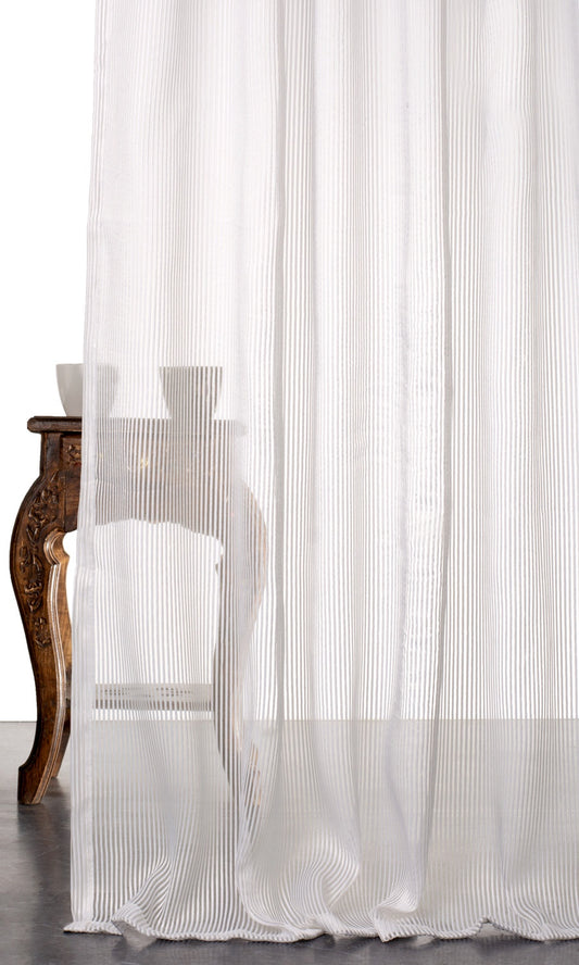 Striped Sheer Curtain Panels (White)