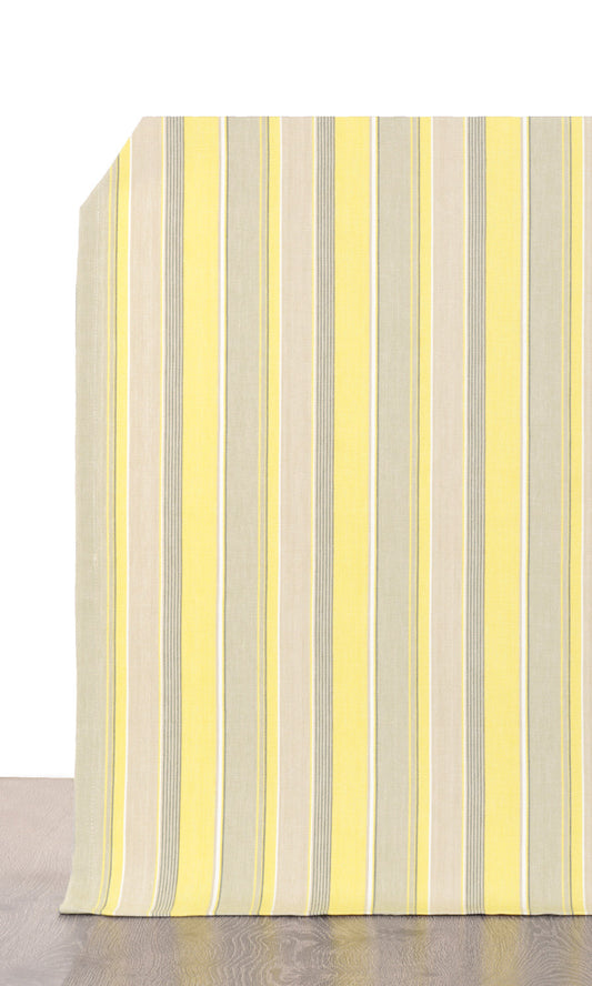 Striped  Home Décor Fabric By the Metre (Yellow/ Gray/ White)