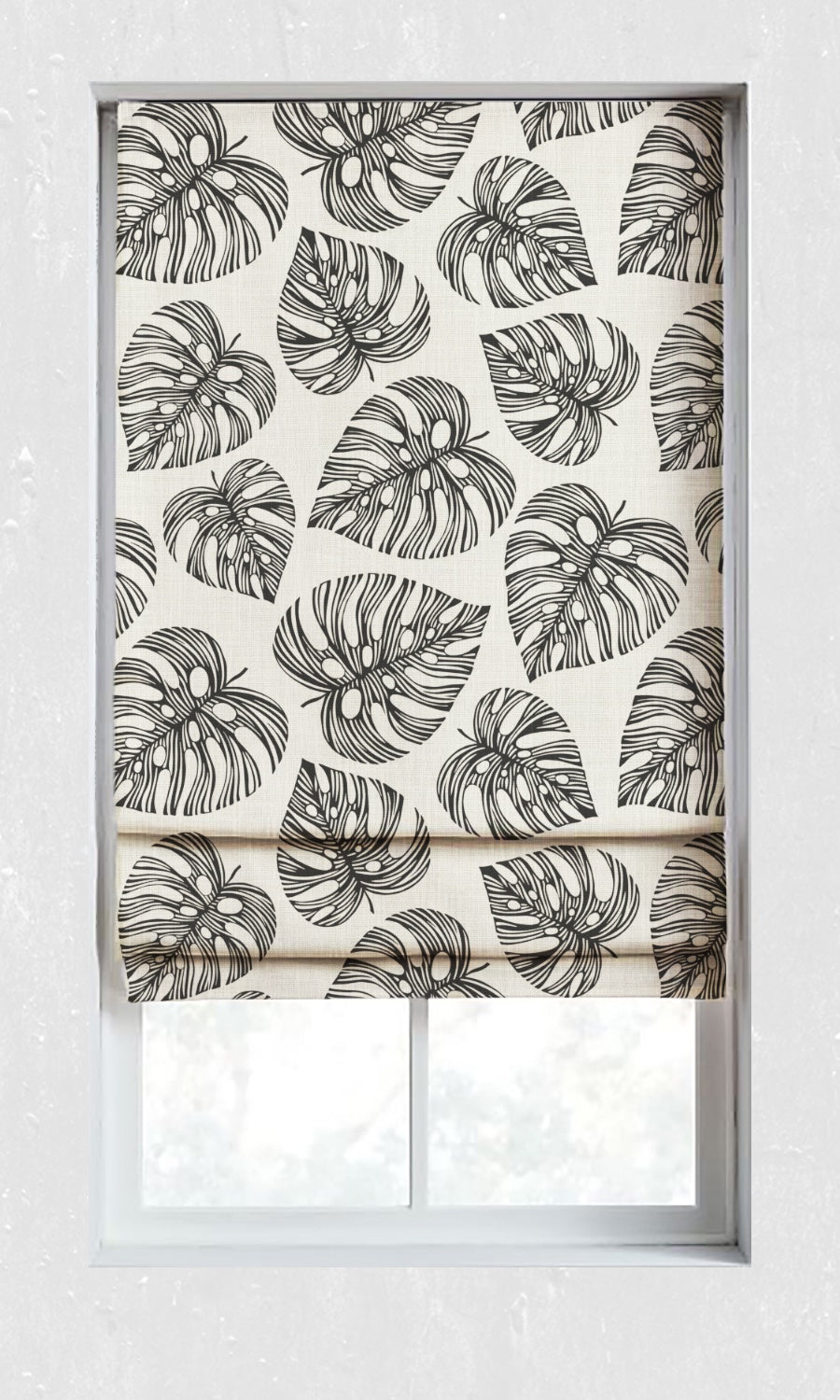 Botanical Print Window Treatments Fabric Sample (Black/ Milky White)