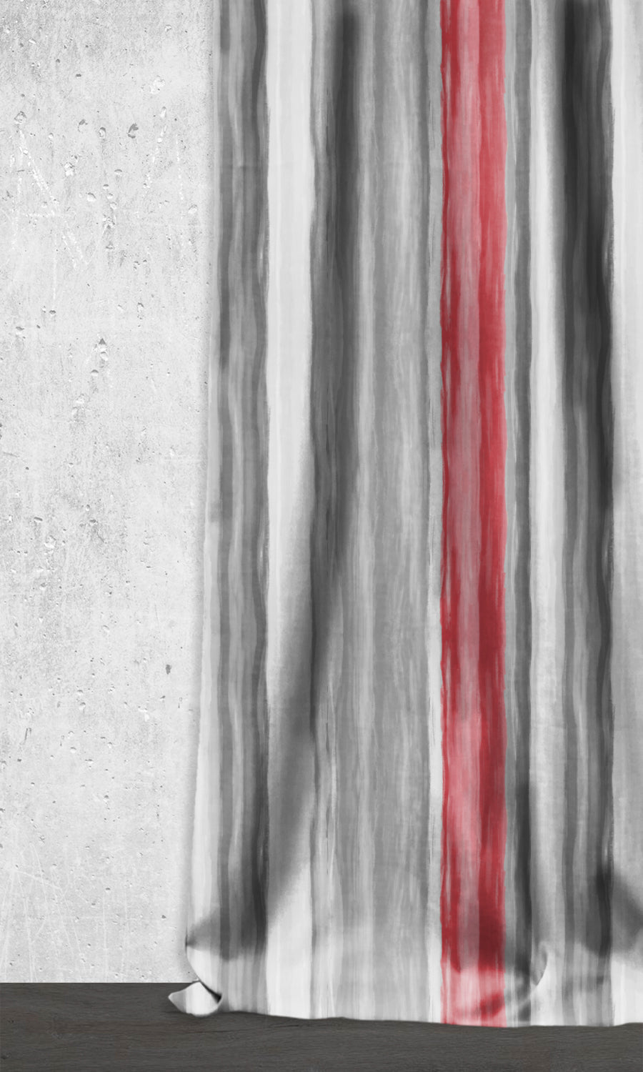 Dimout Striped Window Treatments Fabric Sample (Grey/ Coral Red)