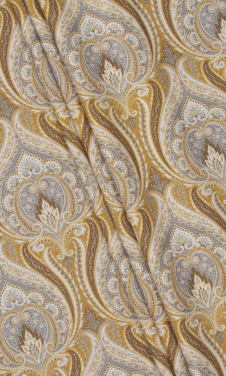 Floral Damask Fabric Sample for Curtains & Drapes (Grey/ Yellow)