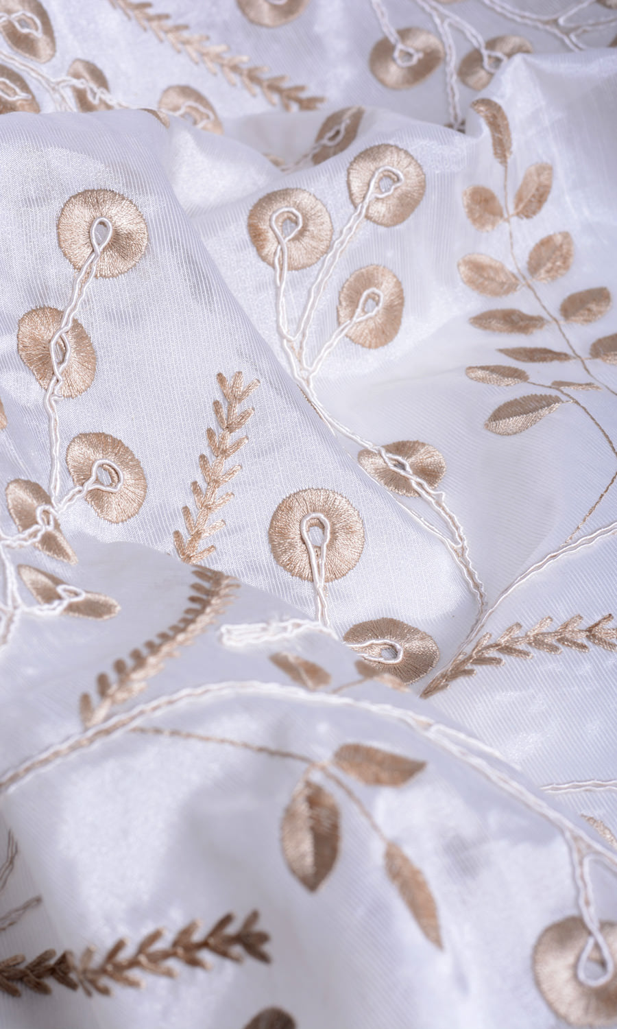 Nature Inspired Sheer Window Treatments Fabric By the Metre (White/ Golden Beige)
