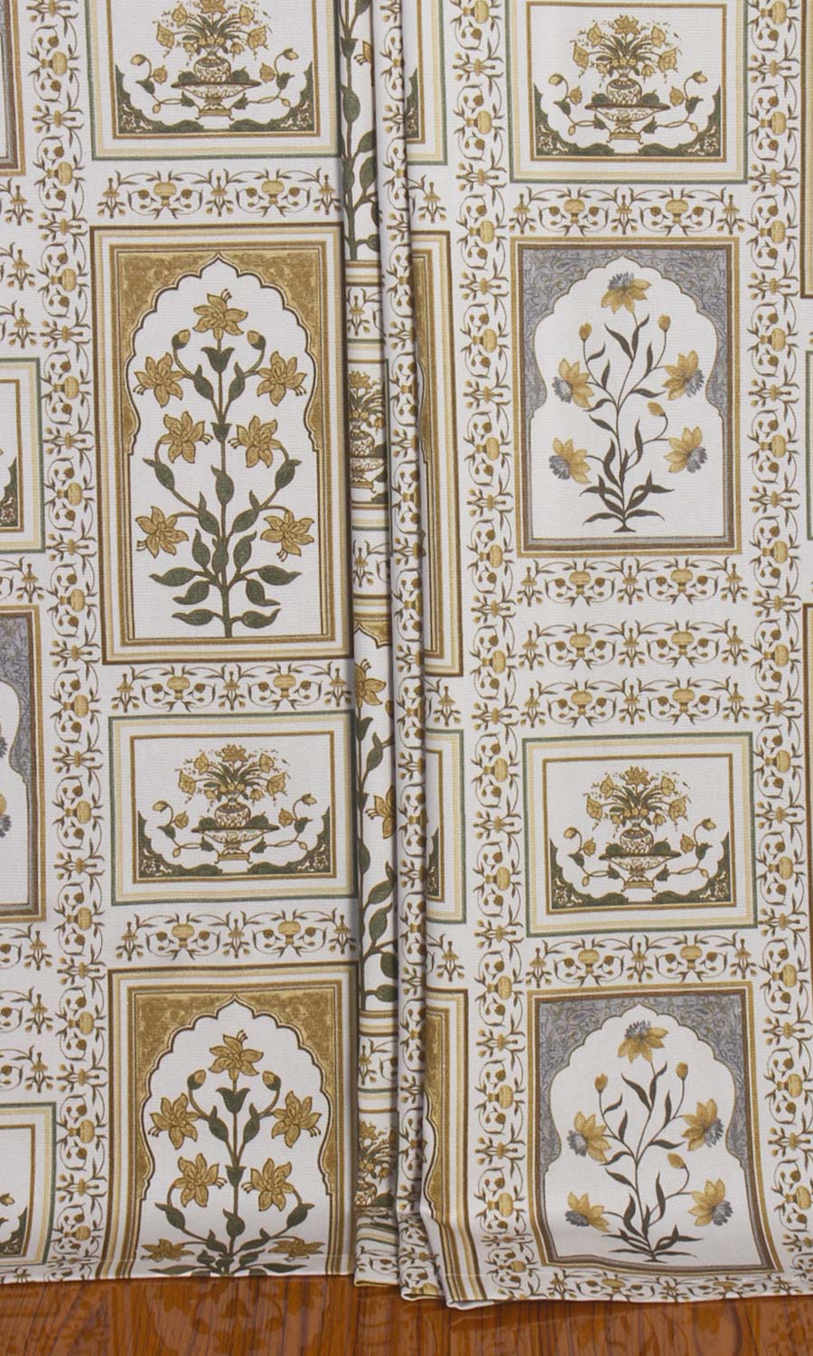 Floral Cotton Window Treatments Fabric Sample (Grey/ Yellow)