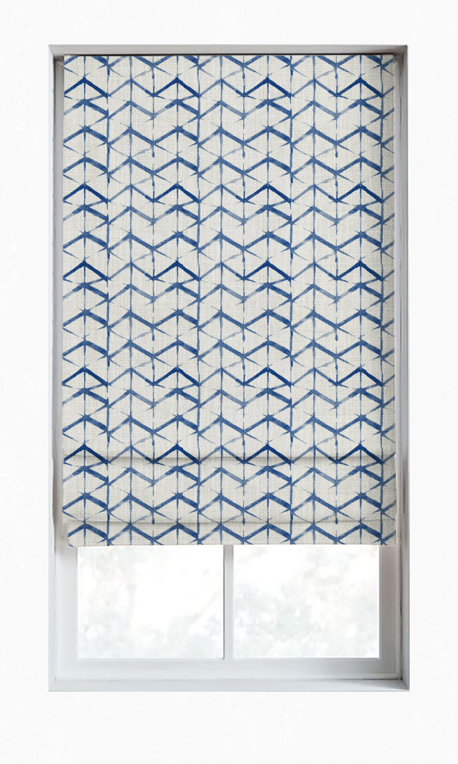 Geo Print Window Treatments Fabric Sample (Eggshell White/ Blue)