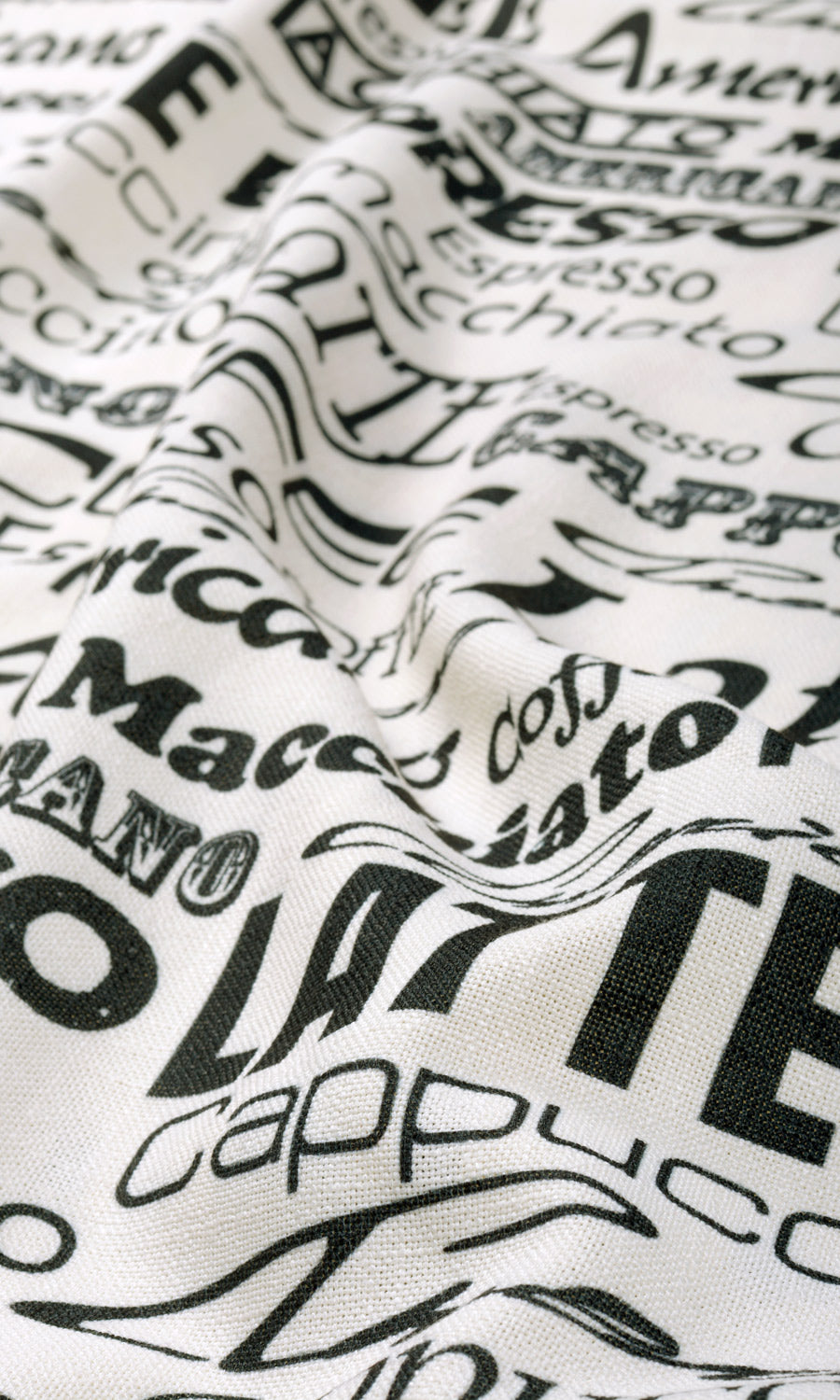 Coffee Theme Printed Fabric Material By the Metre (White/ Black)