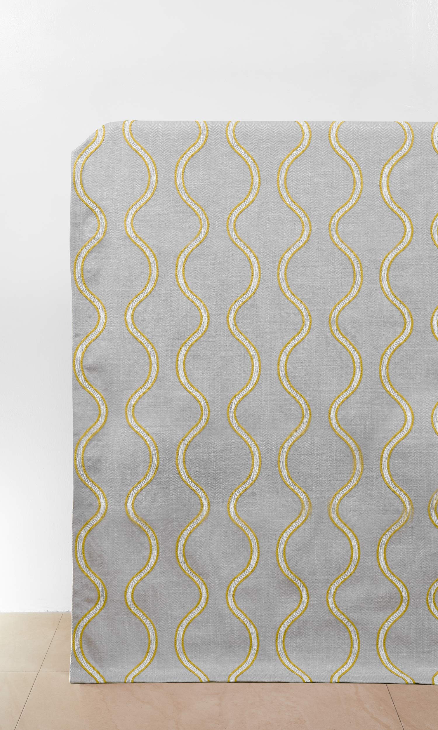 Wave Striped Home Décor Fabric By the Metre (Gray/ Yellow)