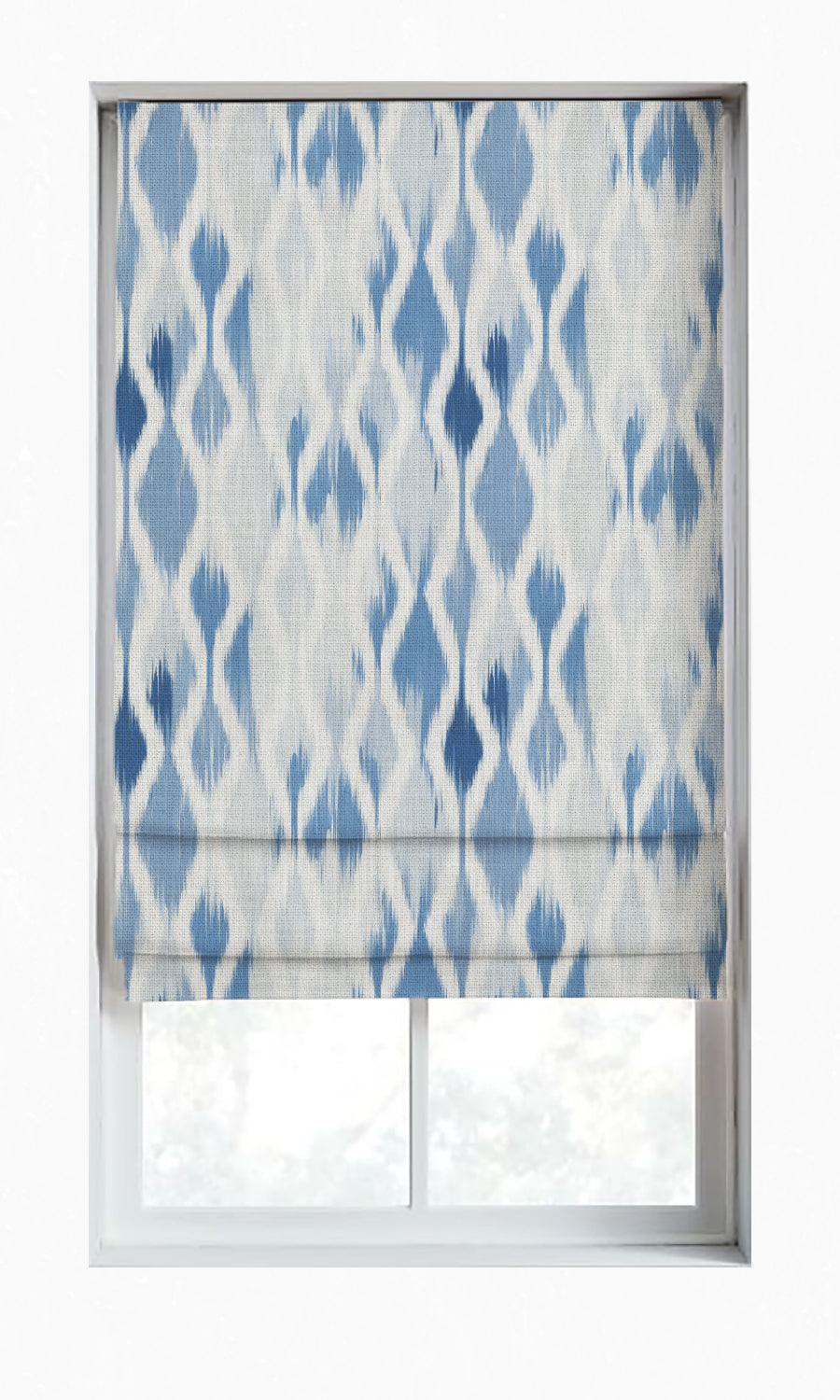 Ikat-Style Window Treatments Fabric Sample (Eggshell White/ Blue)