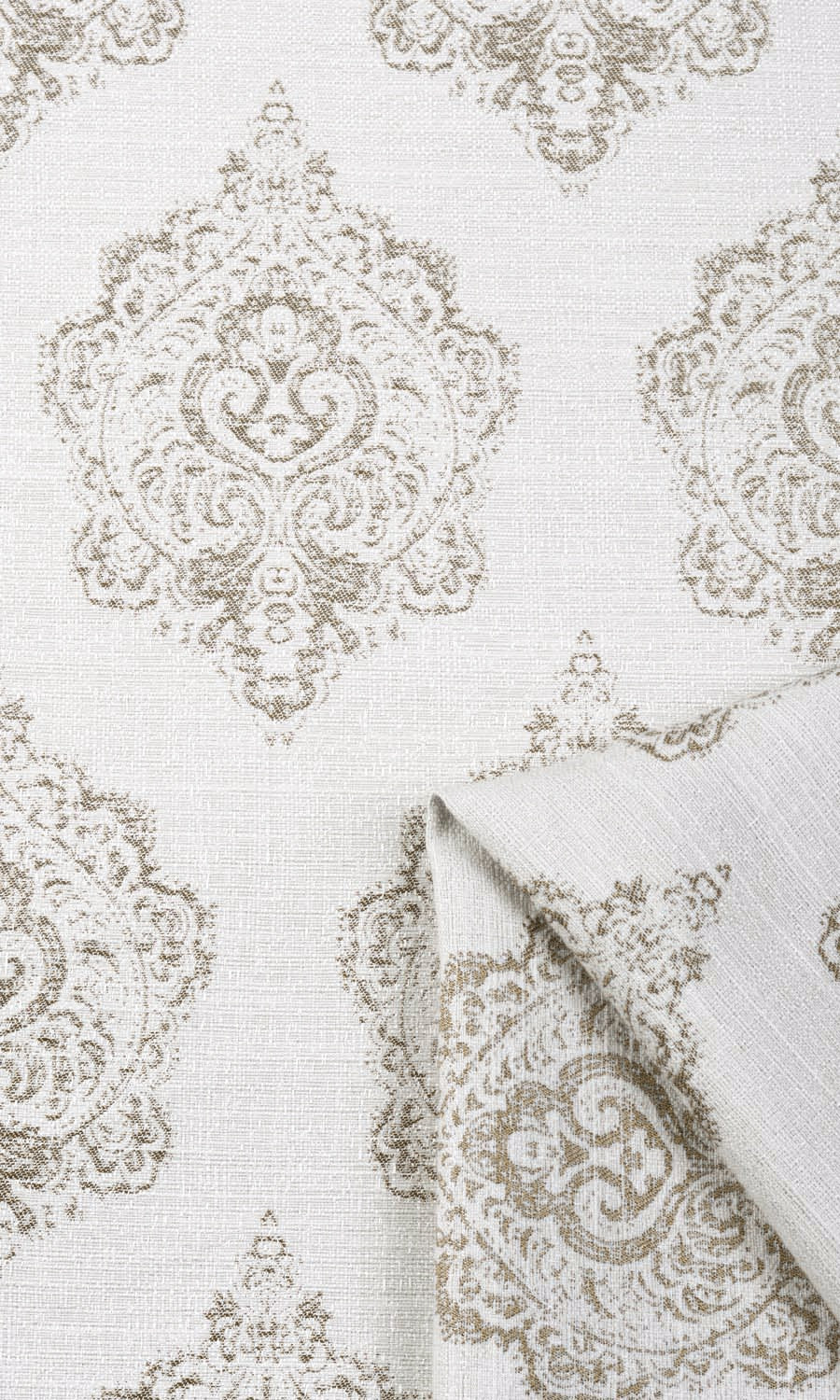 Damask Poly-Cotton Fabric By the Metre for Curtains & Drapes (Cream/ Pale Beige)