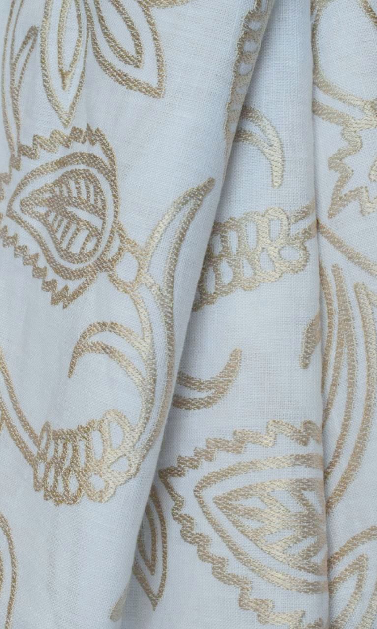 Floral Embroidered Linen Home Textile Fabric Material Sample (White/ Ivory)