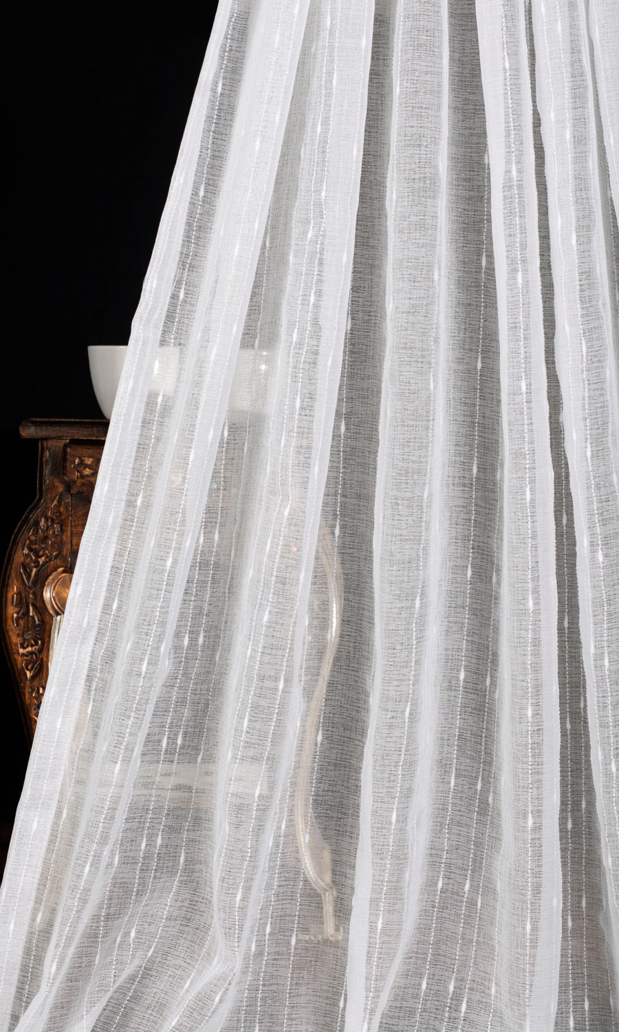 Striped Sheer Free Fabric Material Sample (White)