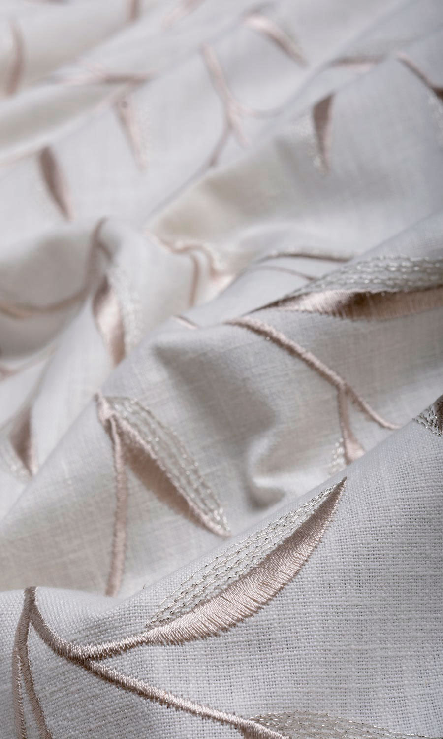 Floral Embroidery Home Textile Fabric Material By the Metre (White/ Cream)