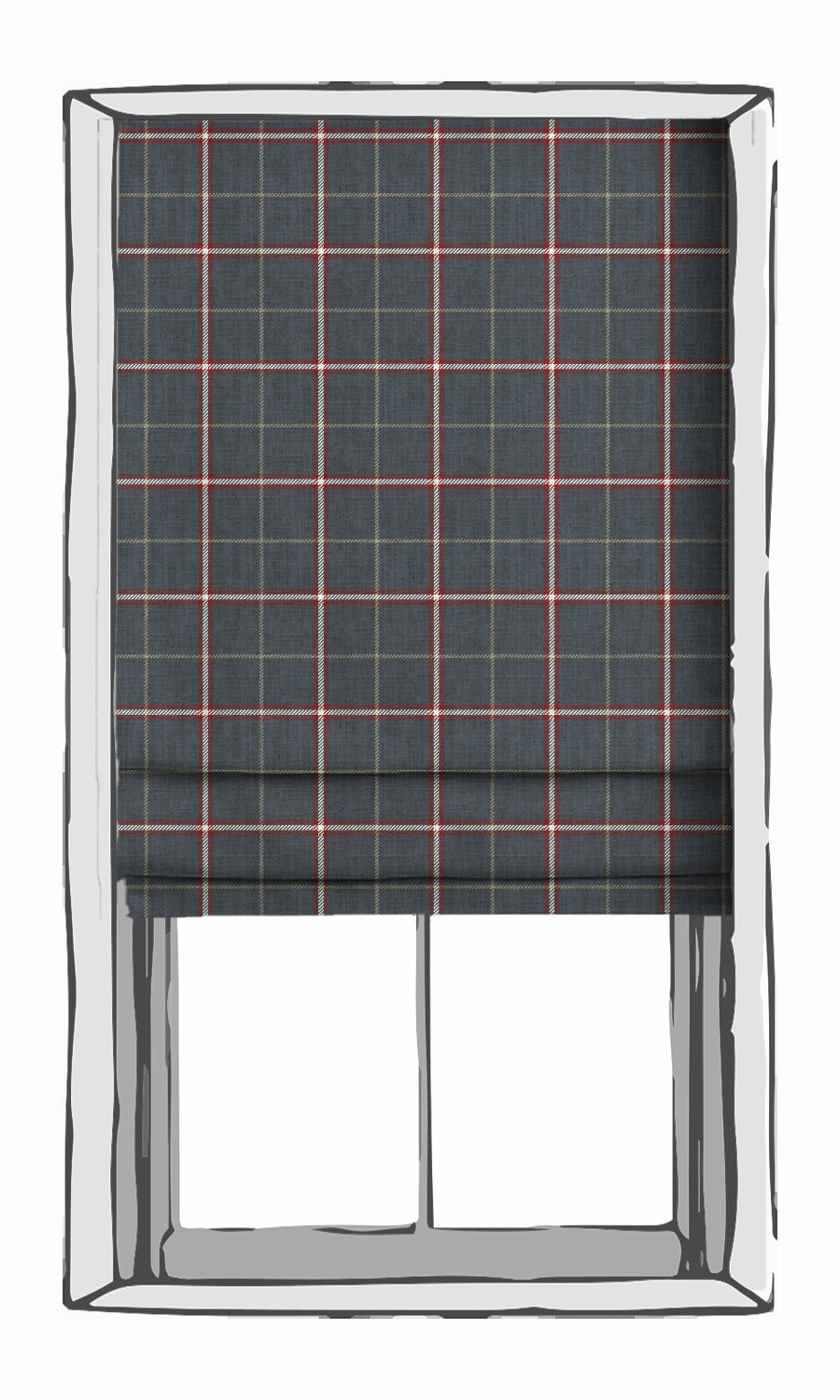 Geometric Patterned Window Treatments Fabric By the Metre (Slate Grey/ Red)