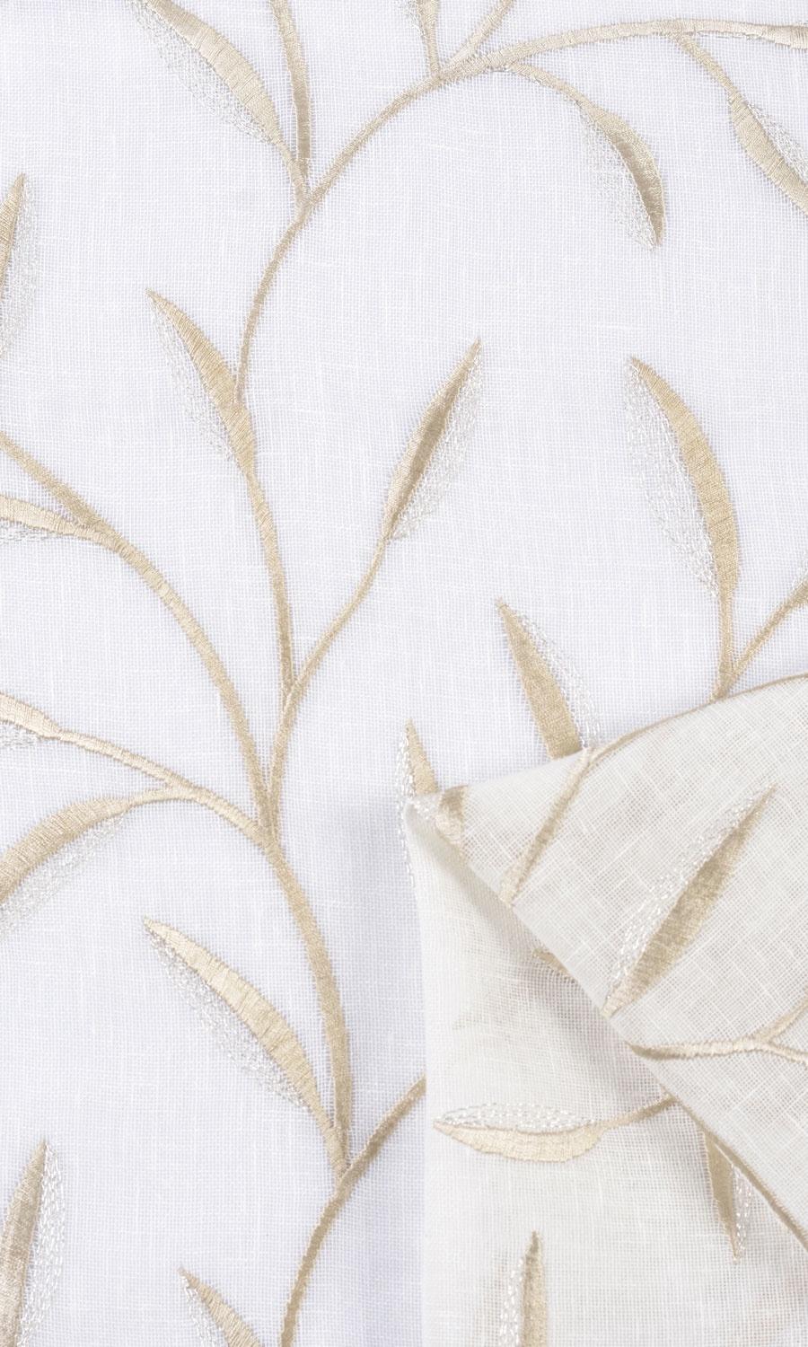 Sheer Floral Embroidered Window Treatments Fabric By the Metre (White/ Beige)