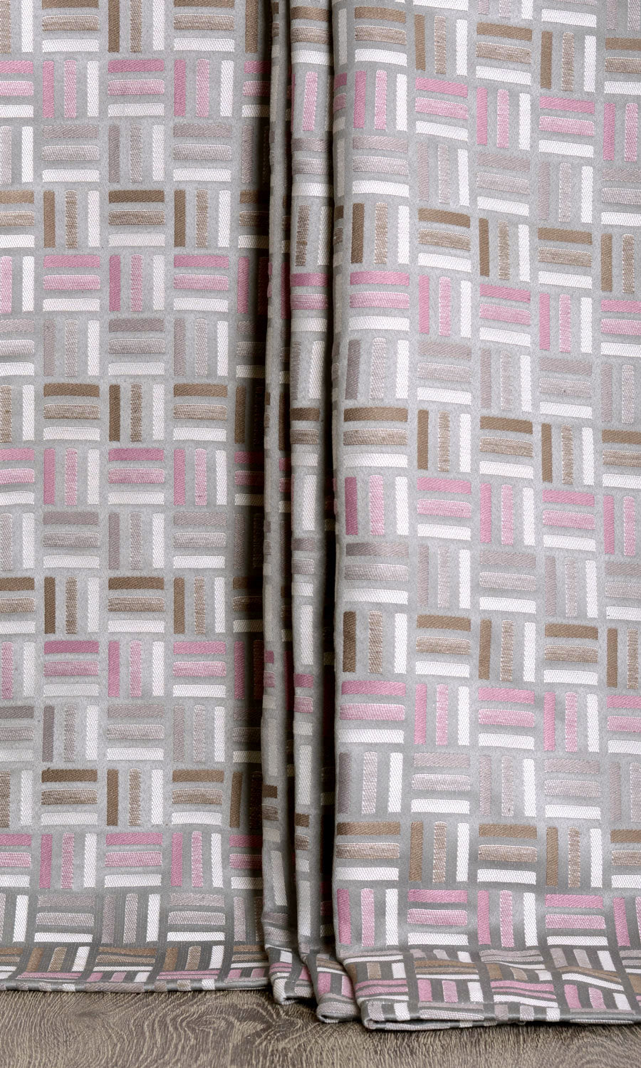 Geometric Window Treatments Fabric By the Metre (Pink/ Grey/ Brown)