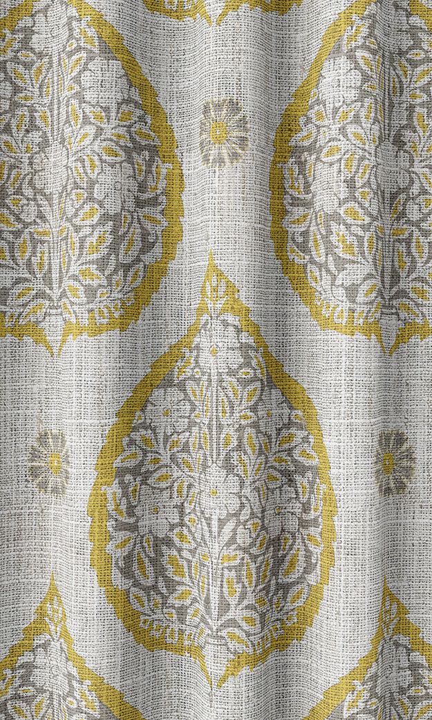 Paisley Home Textile Fabric Material By the Metre (Yellow/ Gray)