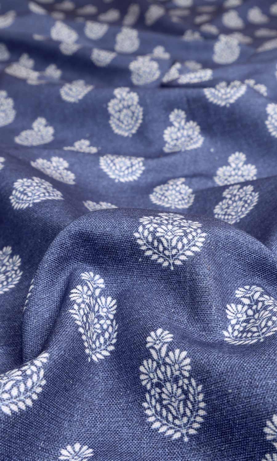 Floral Cotton Fabric Material By the Metre (Blue)