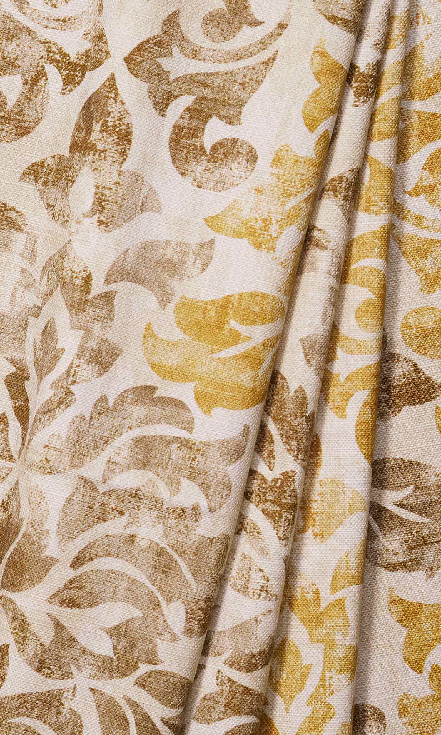 Damask Cotton Window Treatments Fabric Sample (Ocher Yellow/ Mocha Brown)