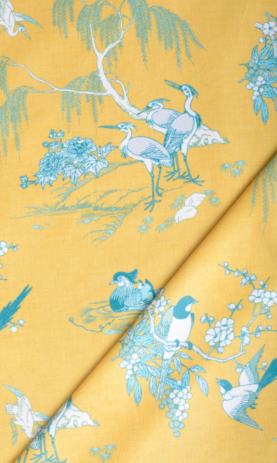 Chinoiserie Toile Velvet Home Textile Fabric Material By the Metre (Yellow)