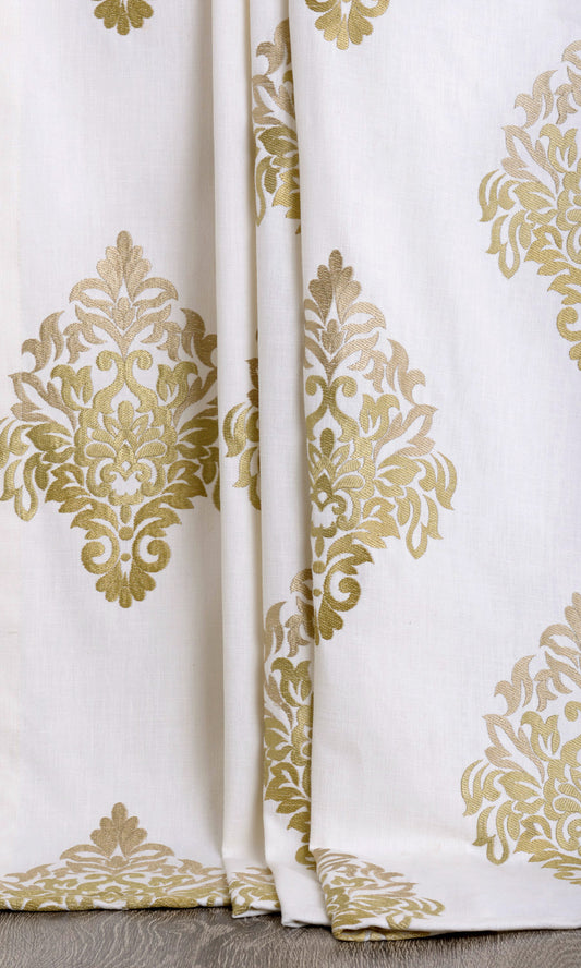Damask Patterned  Home Décor Fabric By the Metre (Ivory/ Beige/ Brown)