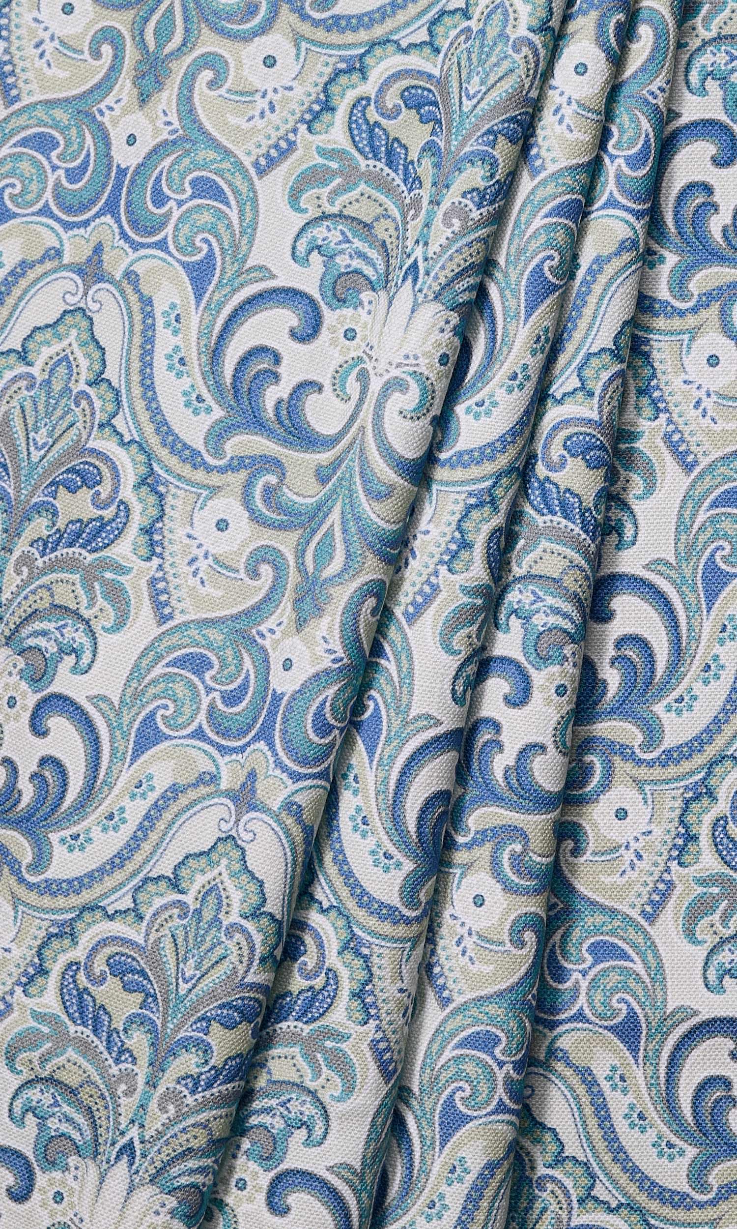 Fleur De Lis Print Window Treatments Fabric Sample (Blue)