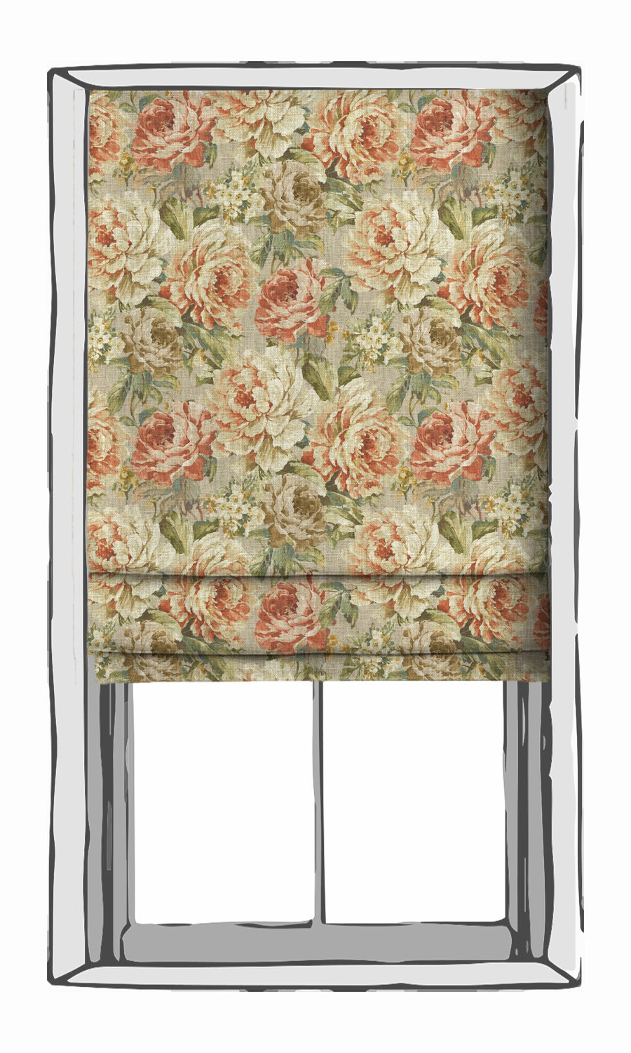 Country Floral Window Treatments Fabric Sample (Green/ Red/ Brown)