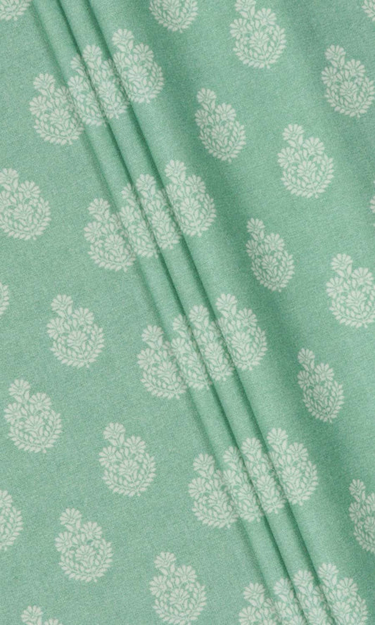 Sea green floral patterned pure cotton drapes for living rooms
