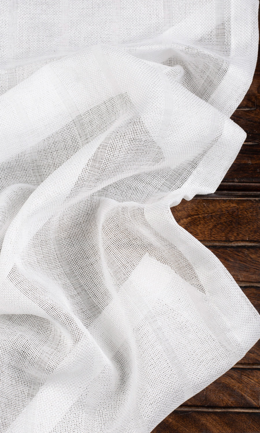 Textured Striped Sheer Window Treatments Fabric By the Metre (White)