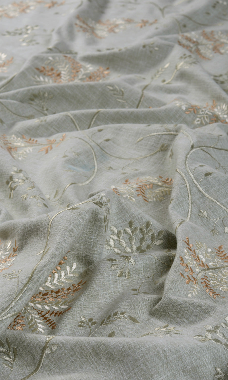 Floral Embroidery Fabric Sample for Curtains & Drapes (Gray-Green)